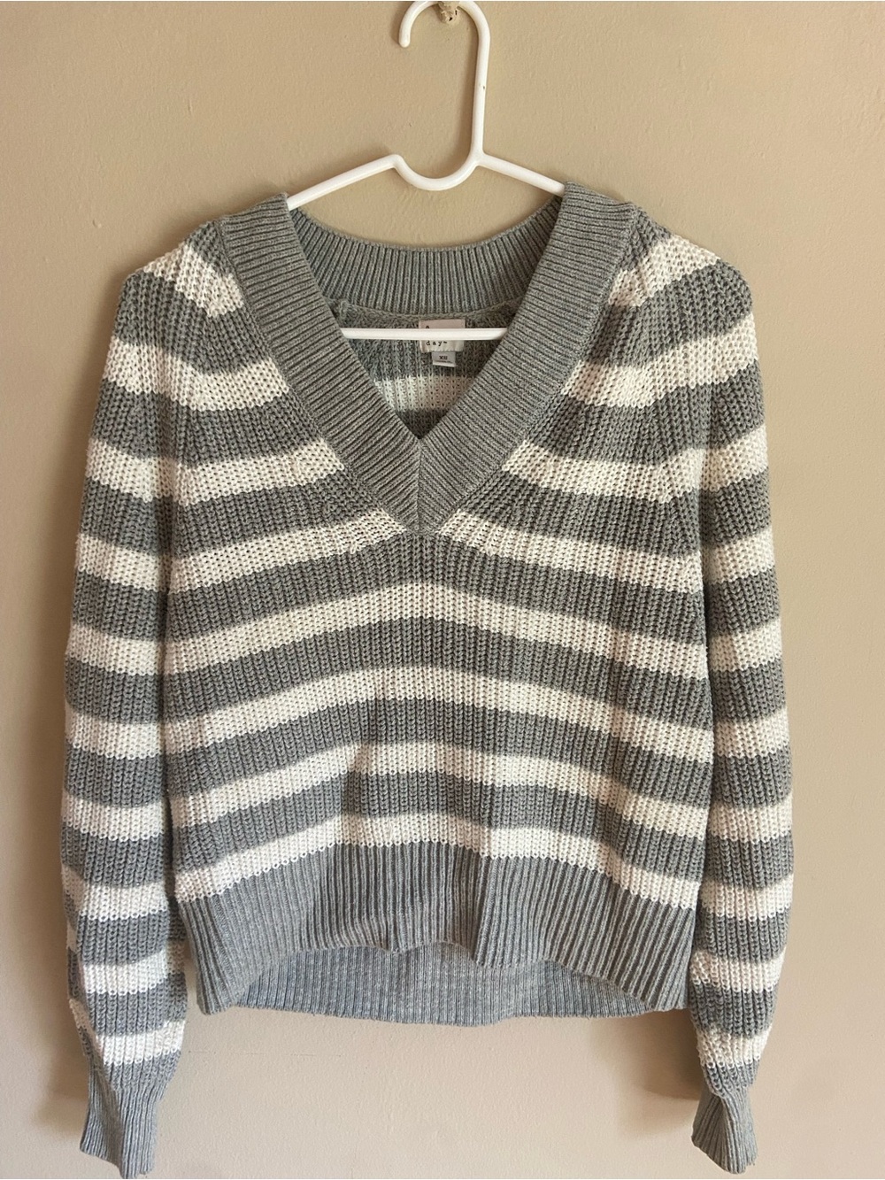 a new day Gray and White Striped V-Neck Sweater